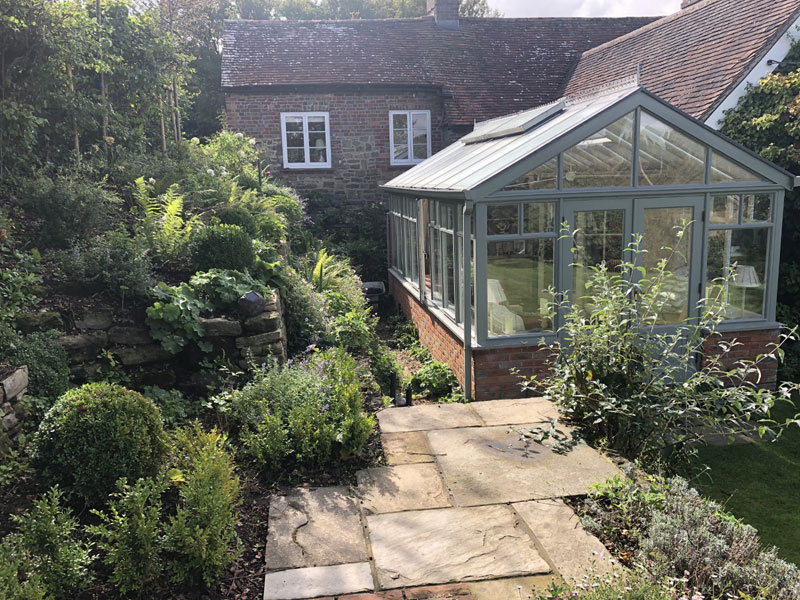 Conservatory and paving